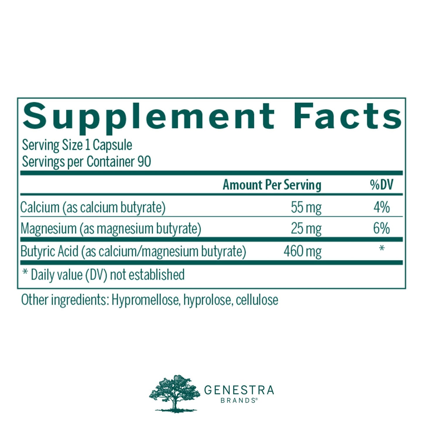 Genestra Brands Butyrate Complex | Butyric Acid from Calcium/Magnesium Butyrate | 90 Capsules