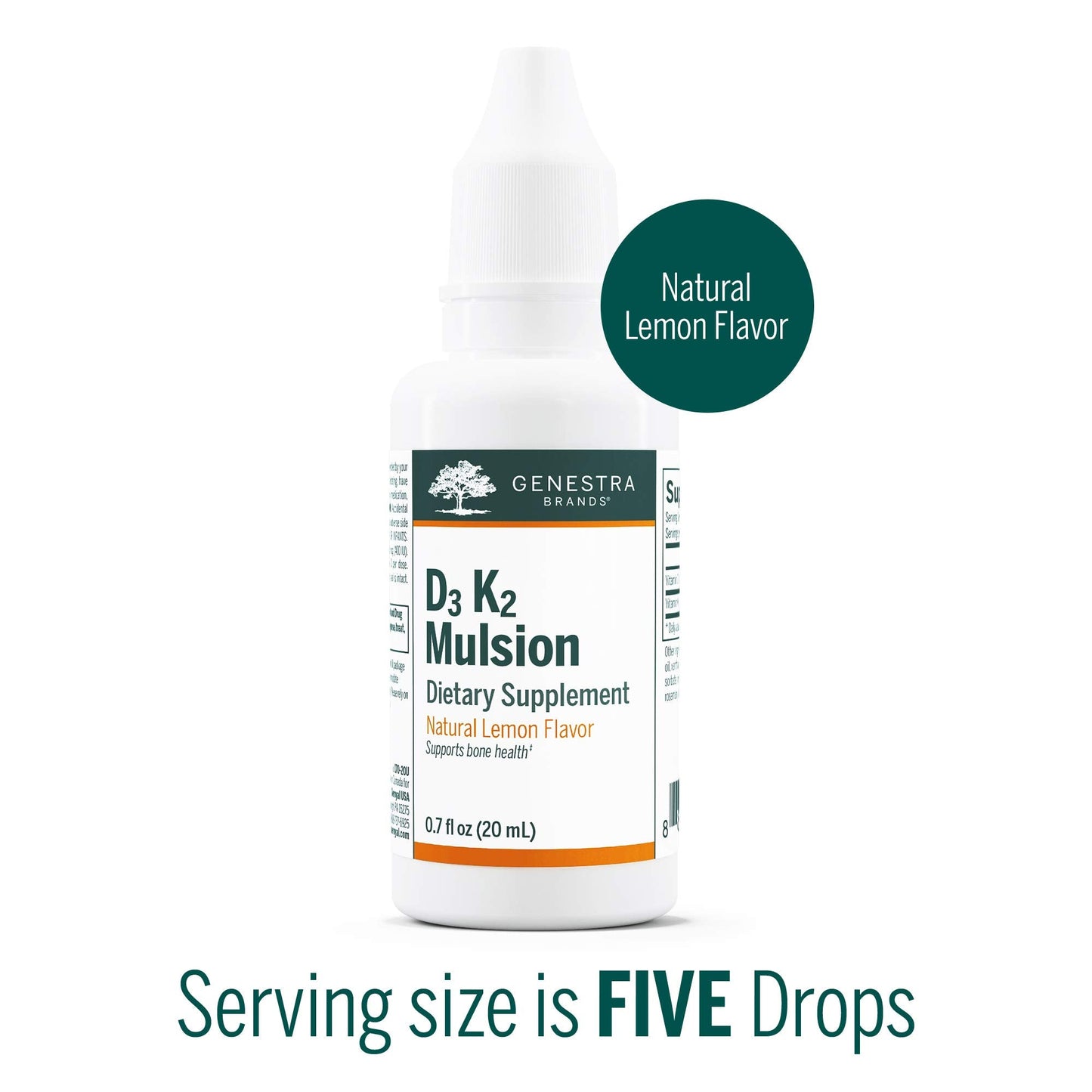 Genestra D3 K2 Mulsion - Liquid Vitamin D3 + K2 for Bone Health | 122 Servings