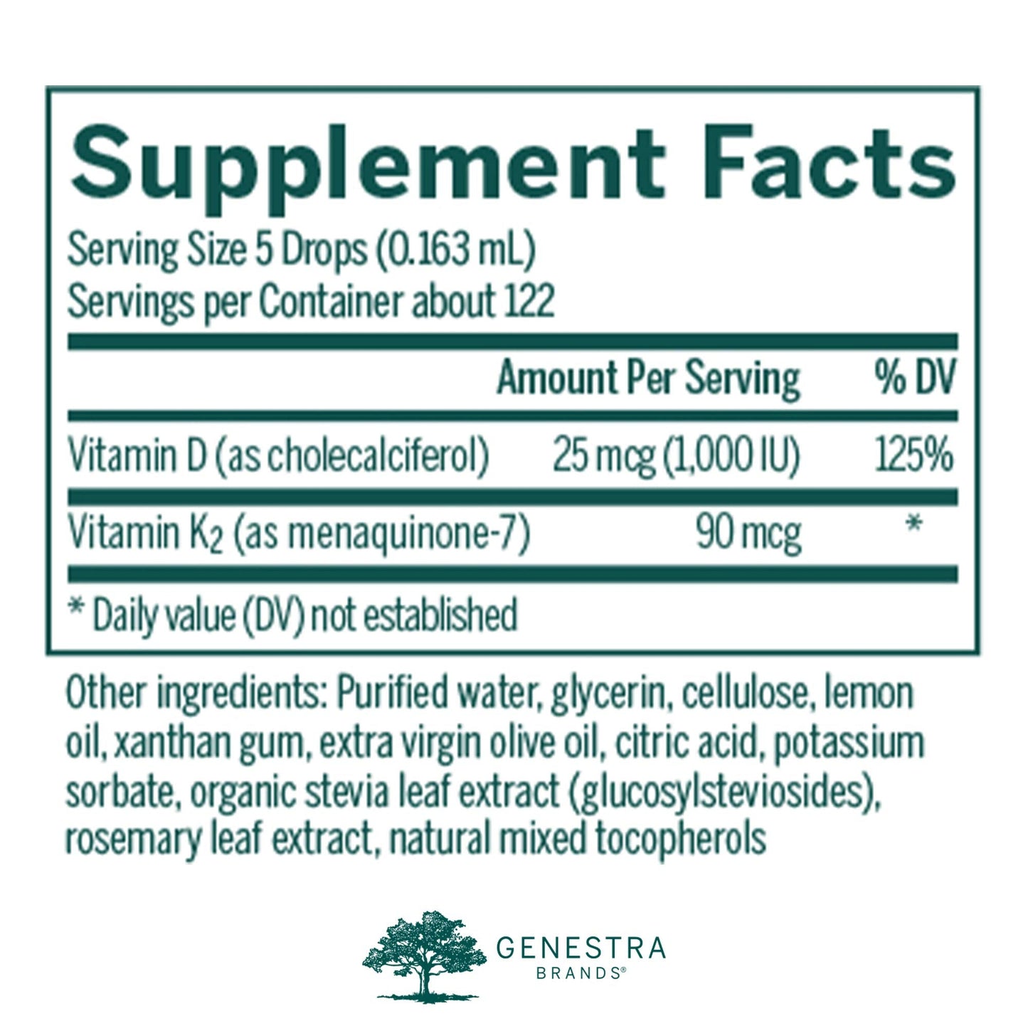 Genestra D3 K2 Mulsion - Liquid Vitamin D3 + K2 for Bone Health | 122 Servings