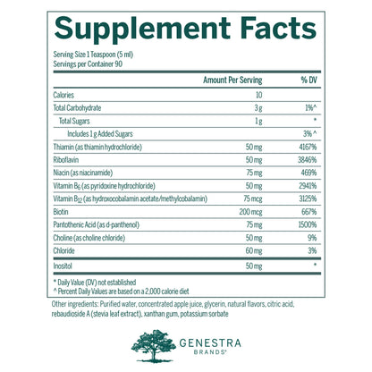 Genestra Brands Liquid B Complex | Broad Spectrum B-Vitamin | 15.2 fl oz | Natural Tangerine-Cherry Flavor