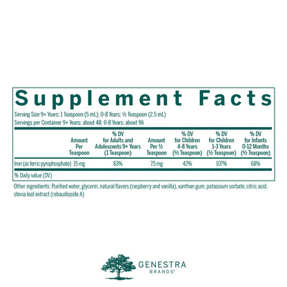 Genestra Brands Liquid Iron – Colloidal Mineral Supplement | Raspberry Flavor | 8.1 fl oz