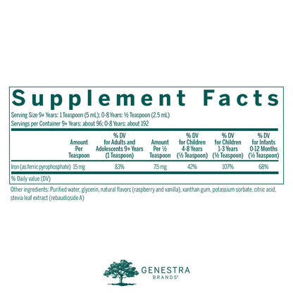 Genestra Brands Liquid Iron – Colloidal Mineral Supplement (Raspberry) 16.2 fl oz