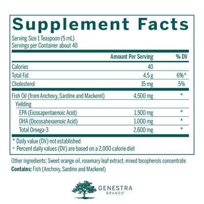 Genestra Brands Super EFA Forte Liquid | Fish Oil for Cognitive, Cardiovascular & Joint Health | Natural Orange Flavor | 6.8 fl. oz.