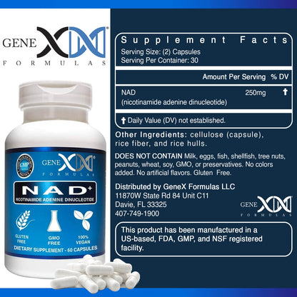 Genex Formulas NAD+ 250mg – 60 Capsules | Actual NAD+ (Not a Precursor) – Vegan, Gluten Free