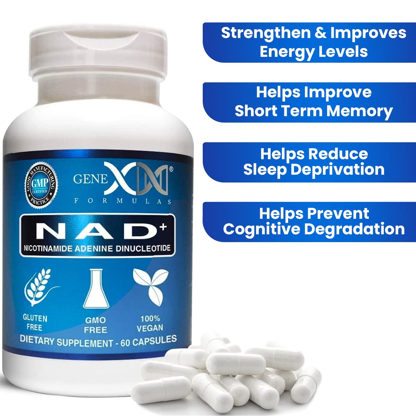 Genex Formulas NAD+ 250mg – 60 Capsules | Actual NAD+ (Not a Precursor) – Vegan, Gluten Free