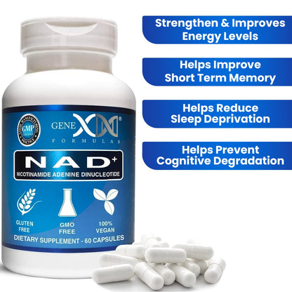 Genex Formulas NAD+ 250mg – 60 Capsules | Actual NAD+ (Not a Precursor) – Vegan, Gluten Free