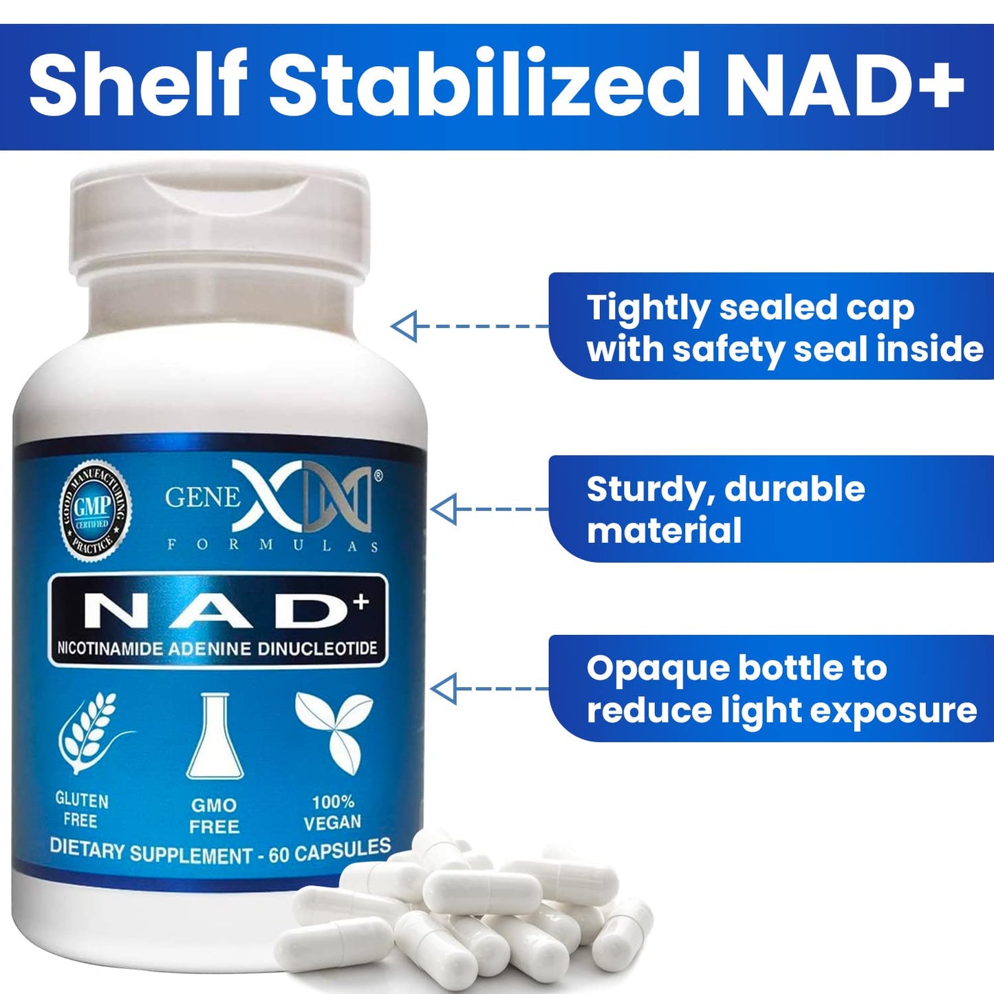Genex NAD+ 250mg – 60 Capsules | Actual NAD+ (Nicotinamide Adenine Dinucleotide)