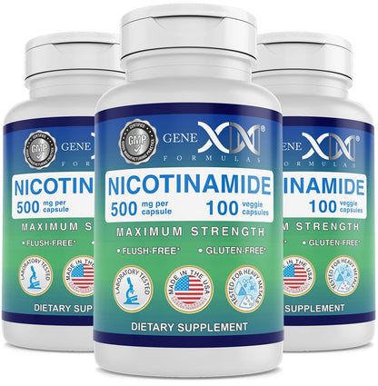 Genex Formulas Nicotinamide 500mg (3-Pack) | Flush-Free Niacinamide for Skin Health & Energy