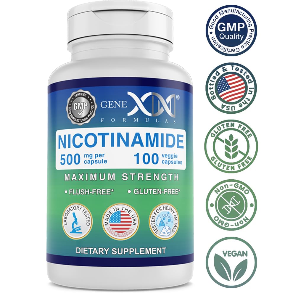Genex Formulas Nicotinamide 500mg (3-Pack) | Flush-Free Niacinamide for Skin Health & Energy