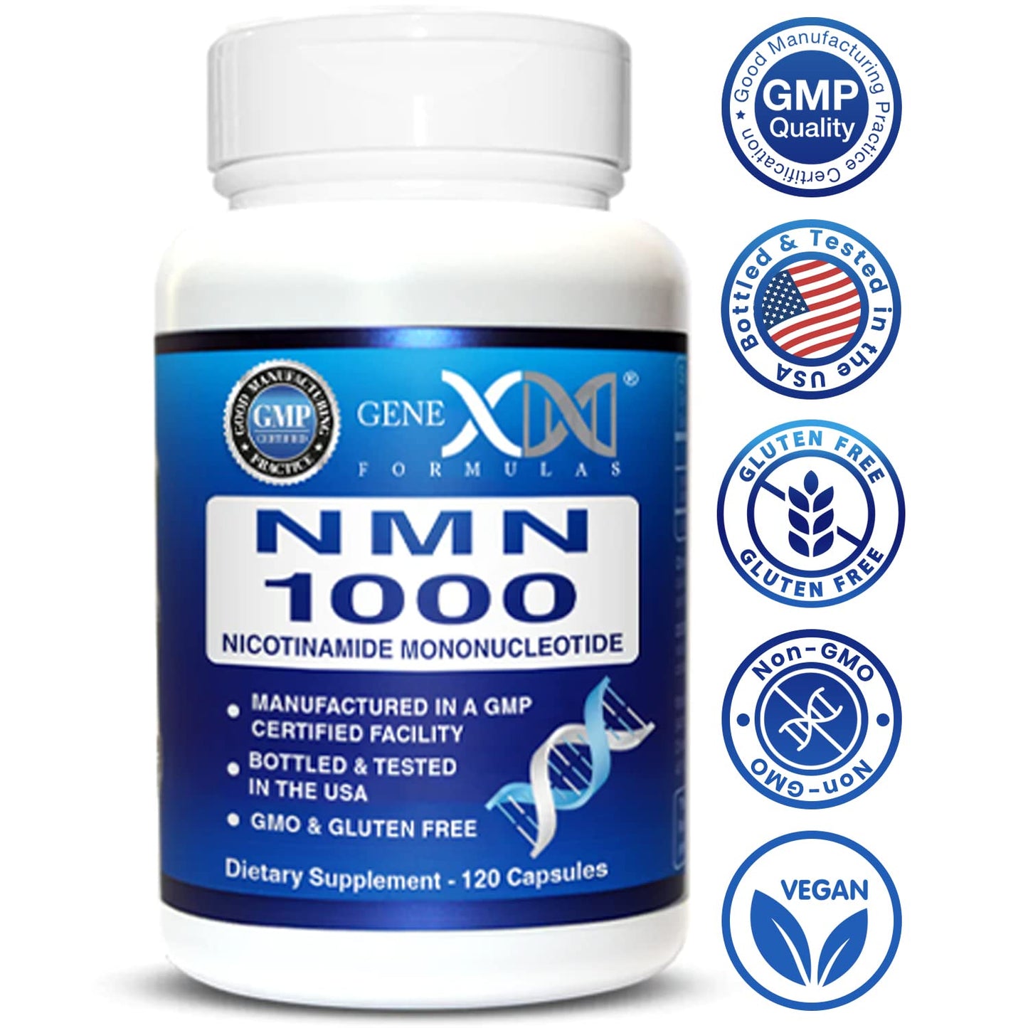 Genex Formulas NMN 1000mg – 99% Pure, Shelf-Stable NAD Support, 120 Capsules, GMP Certified