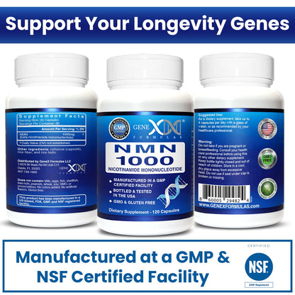 Genex Formulas NMN 1000mg – 99% Pure, Shelf-Stable NAD Support, 120 Capsules, GMP Certified