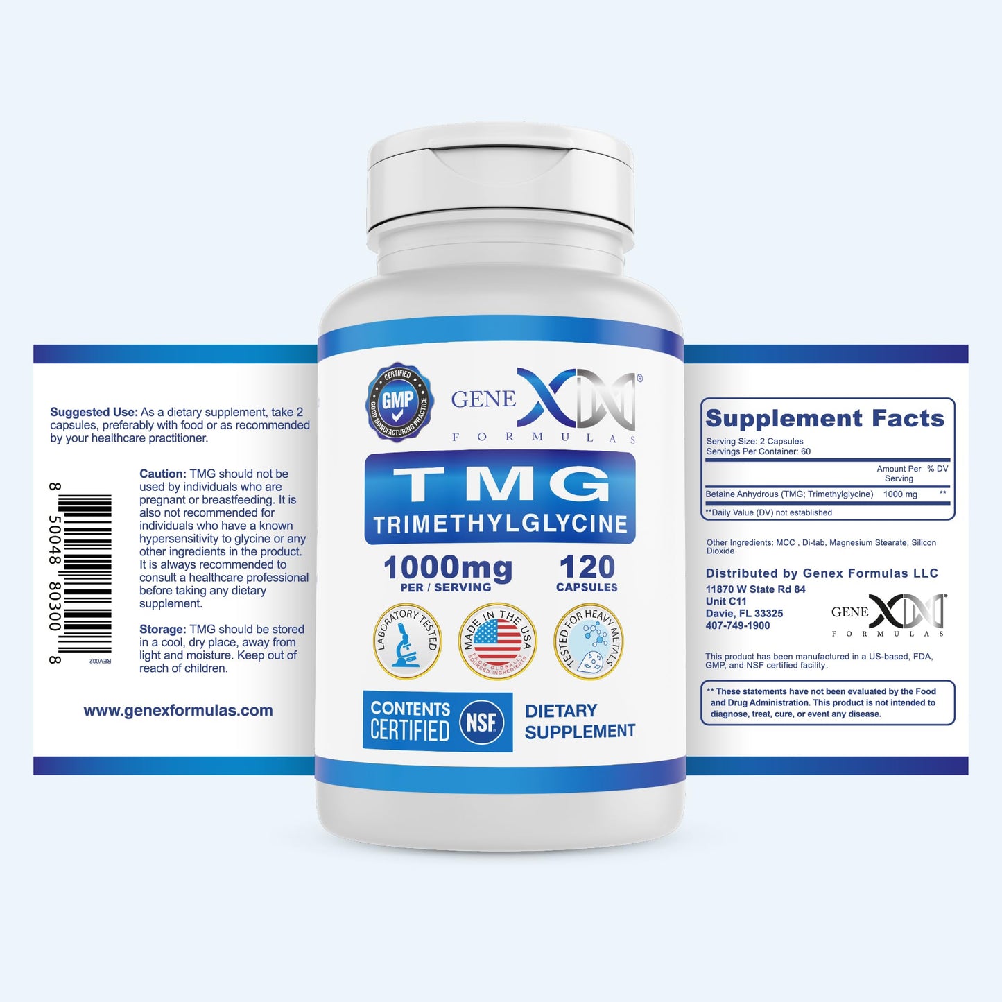 Genex Formulas TMG 1000mg - 360 Capsules | NSF Certified, Gluten Free & Non-GMO