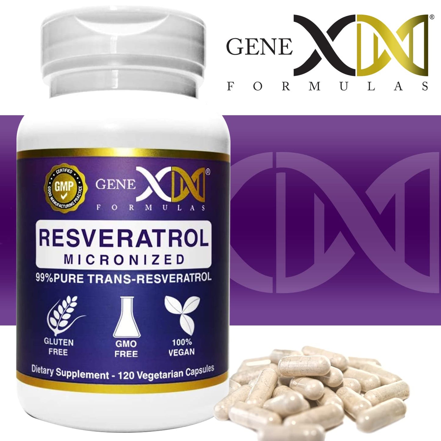 Genex Formulas 99% Micronized Trans-Resveratrol 1000mg + BioPerine, 120 Capsules