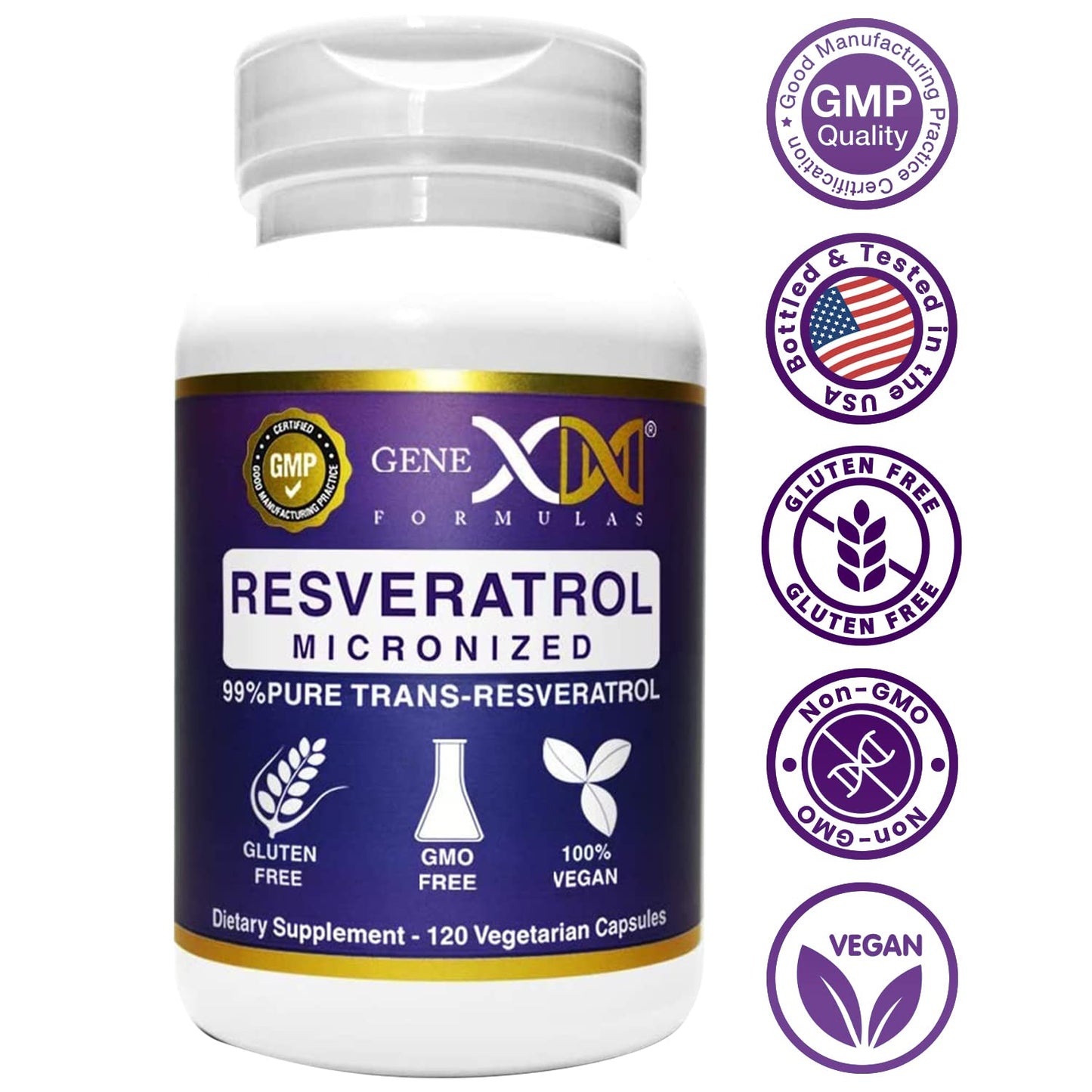 Genex Formulas Trans Resveratrol 1000mg – 120ct (4x250mg) Micronized with Bioperine | GMP & NSF Certified