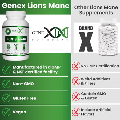 Genex Formulas Lions Mane Supplement 3 Pack - 1000mg per Serving | Nootropics for Focus, Mental Clarity, Natural Energy | 360 Capsules