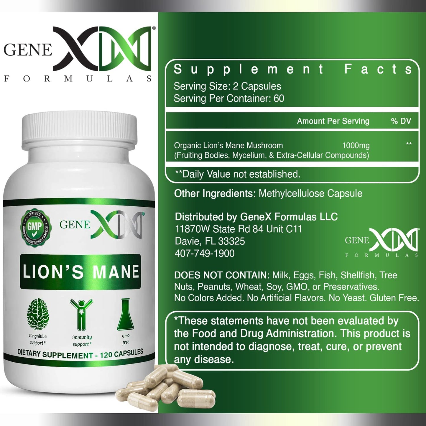Genex Formulas Lions Mane Supplement 3 Pack - 1000mg per Serving | Nootropics for Focus, Mental Clarity, Natural Energy | 360 Capsules