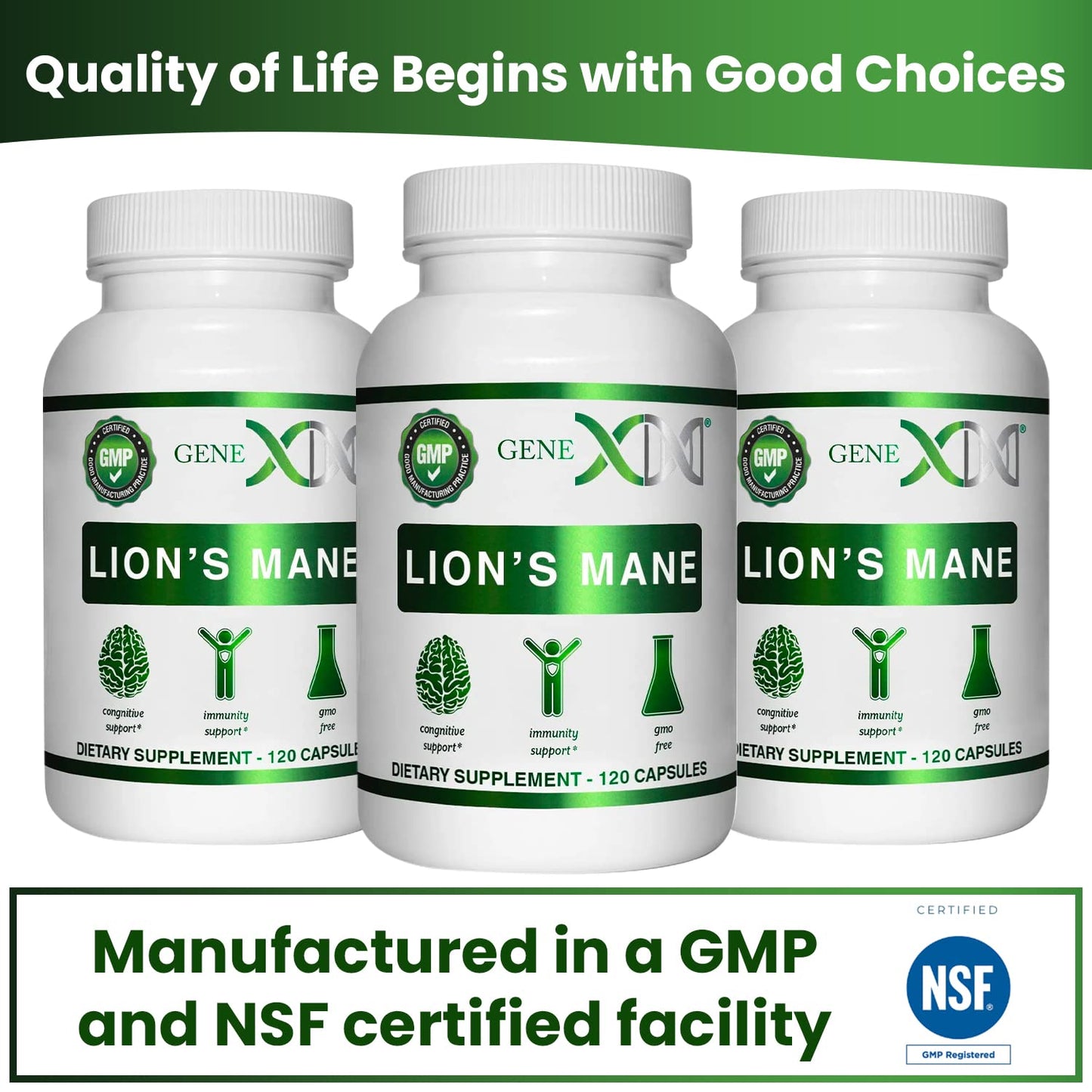 Genex Formulas Lions Mane Supplement 3 Pack - 1000mg per Serving | Nootropics for Focus, Mental Clarity, Natural Energy | 360 Capsules
