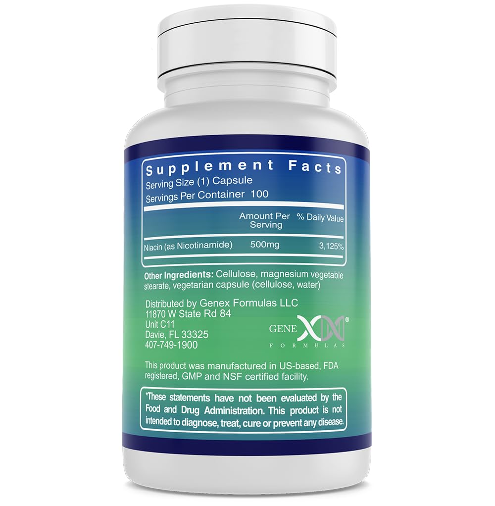 Genex Formulas Nicotinamide 500mg (3-Pack) | Flush-Free Niacinamide for Skin Health & Energy