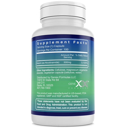 Genex Formulas Nicotinamide 500mg (3-Pack) | Flush-Free Niacinamide for Skin Health & Energy