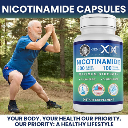 Genex Formulas Nicotinamide 500mg (3-Pack) | Flush-Free Niacinamide for Skin Health & Energy