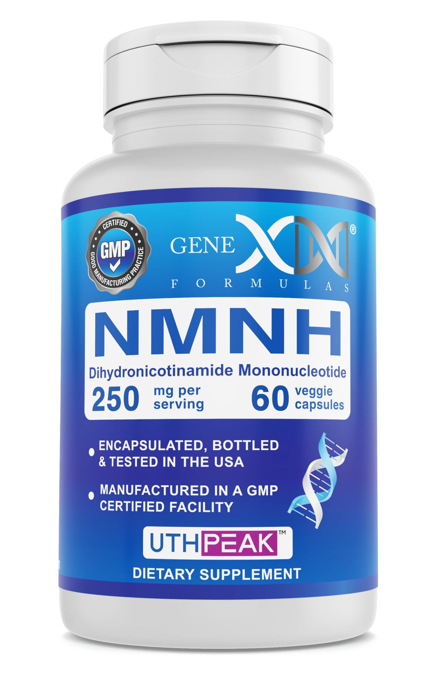 Genex Formulas 250mg NMNH (60 Capsules - 30 Servings) | Uthpeak™ NMNH (Dihydronicotinamide Mononucleotide) NAD+ Precursor for Healthy Aging - Non-GMO, Gluten-Free, Vegetarian