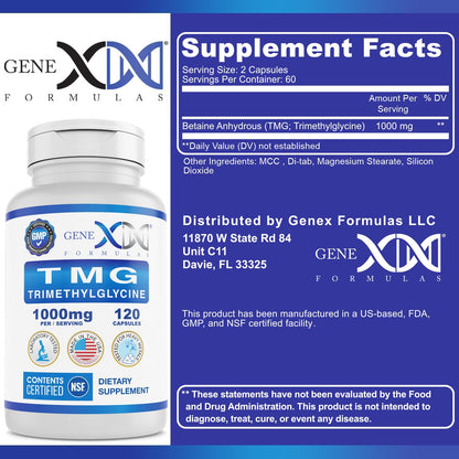 Genex Formulas TMG 1000mg - 360 Capsules | NSF Certified, Gluten Free & Non-GMO