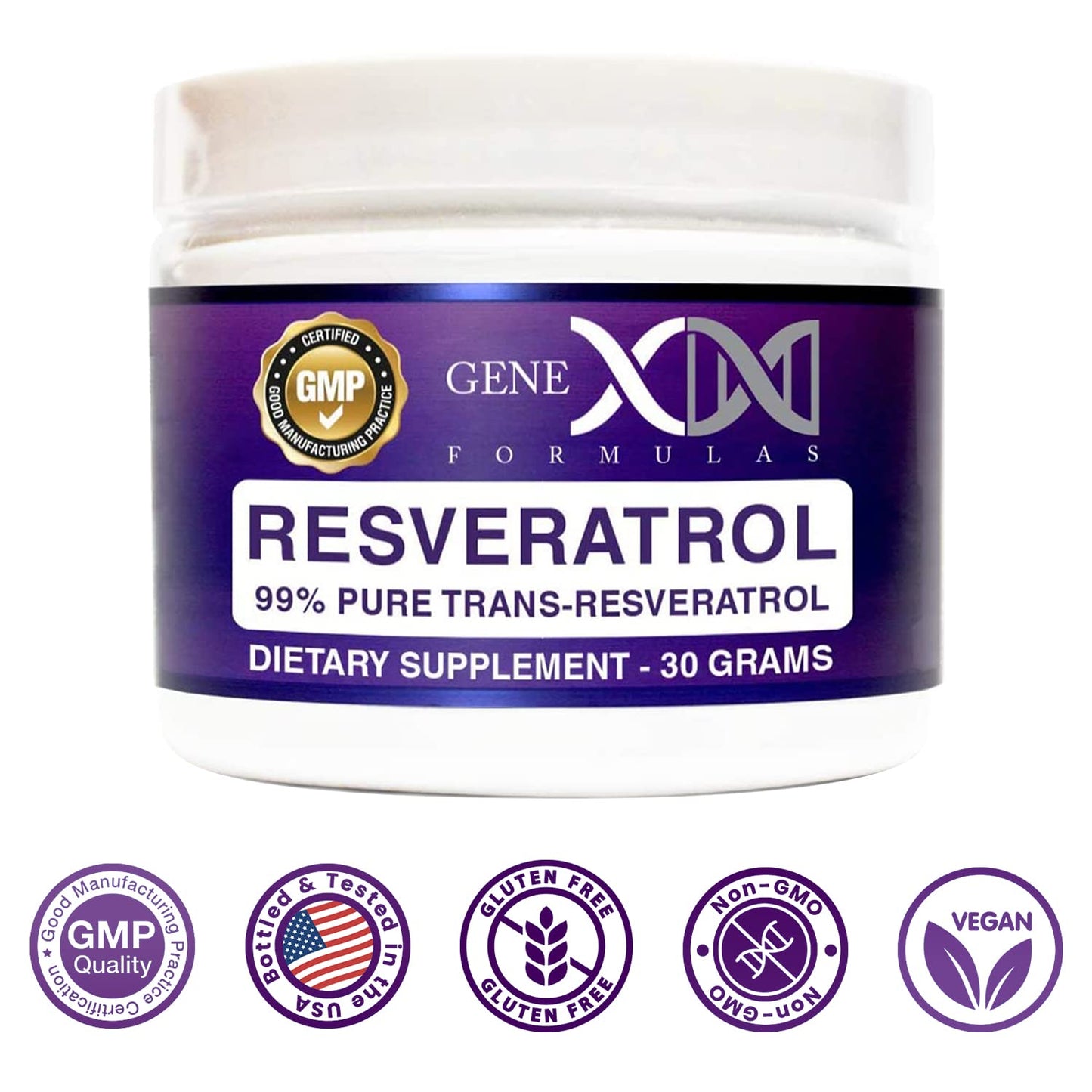 GENEX Trans-Resveratrol 1000mg Powder | 30-Serving Micronized, 99% Pure, GMP & NSF Certified
