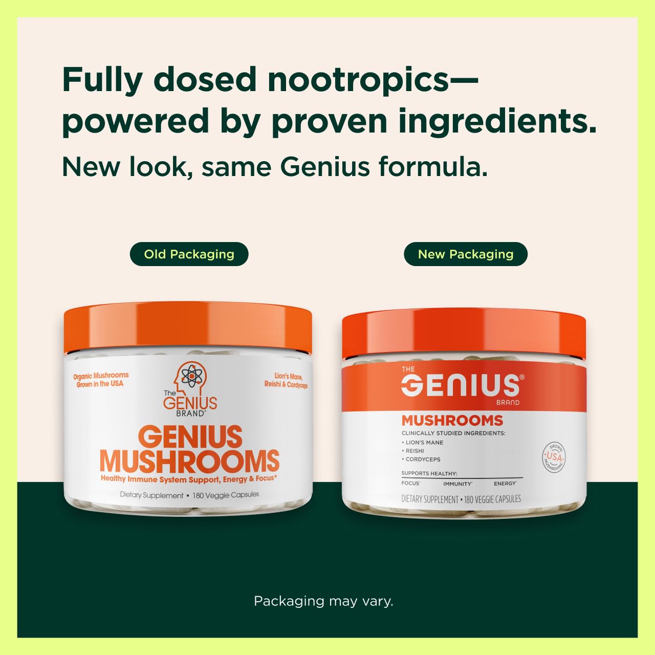 Genius Mushroom Supplement – Full-Spectrum Lion's Mane, Cordyceps & Reishi | 180 Capsules