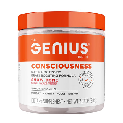 The Genius Brand Genius Consciousness – All-in-One Brain Health Supplement for Clarity, Focus & Creativity | Snow Cone | 15 Servings
