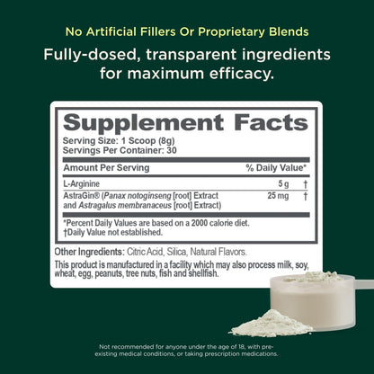 Genius L-Arginine Nitric Oxide Powder – Fermented L-Arginine, Lemon | 30 Servings