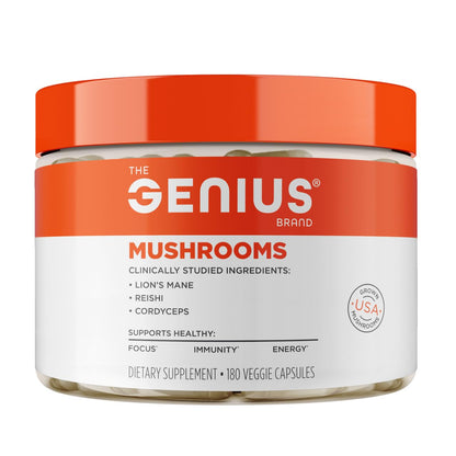 Genius Mushroom Supplement – Full-Spectrum Lion's Mane, Cordyceps & Reishi | 180 Capsules