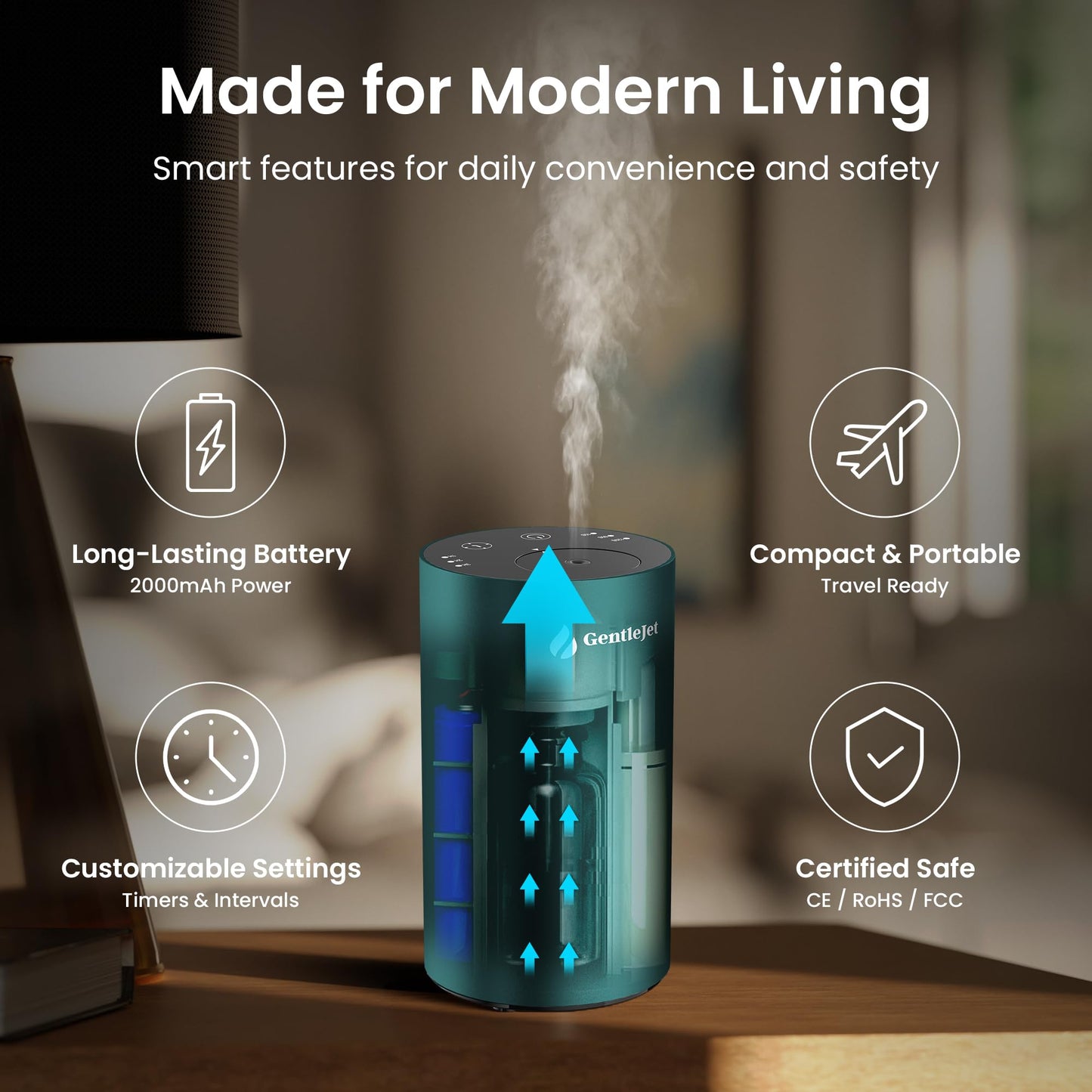 GentleJet LiteMist Waterless Essential Oil Diffuser – Aluminum, USB-C Rechargeable, 0.7oz Bottle