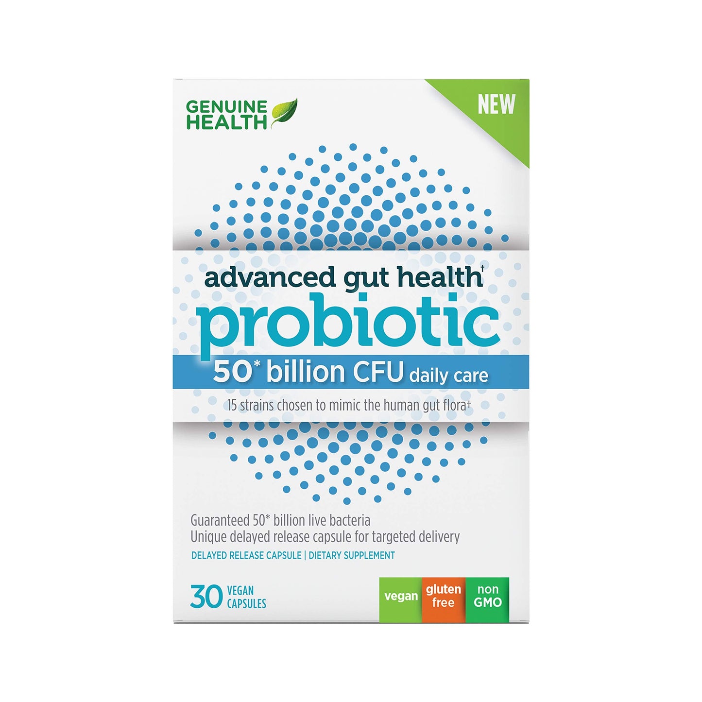 Genuine Health Probiotics 50B CFU – 15 Strains, Vegan, Soy & Gluten Free, 30 Count
