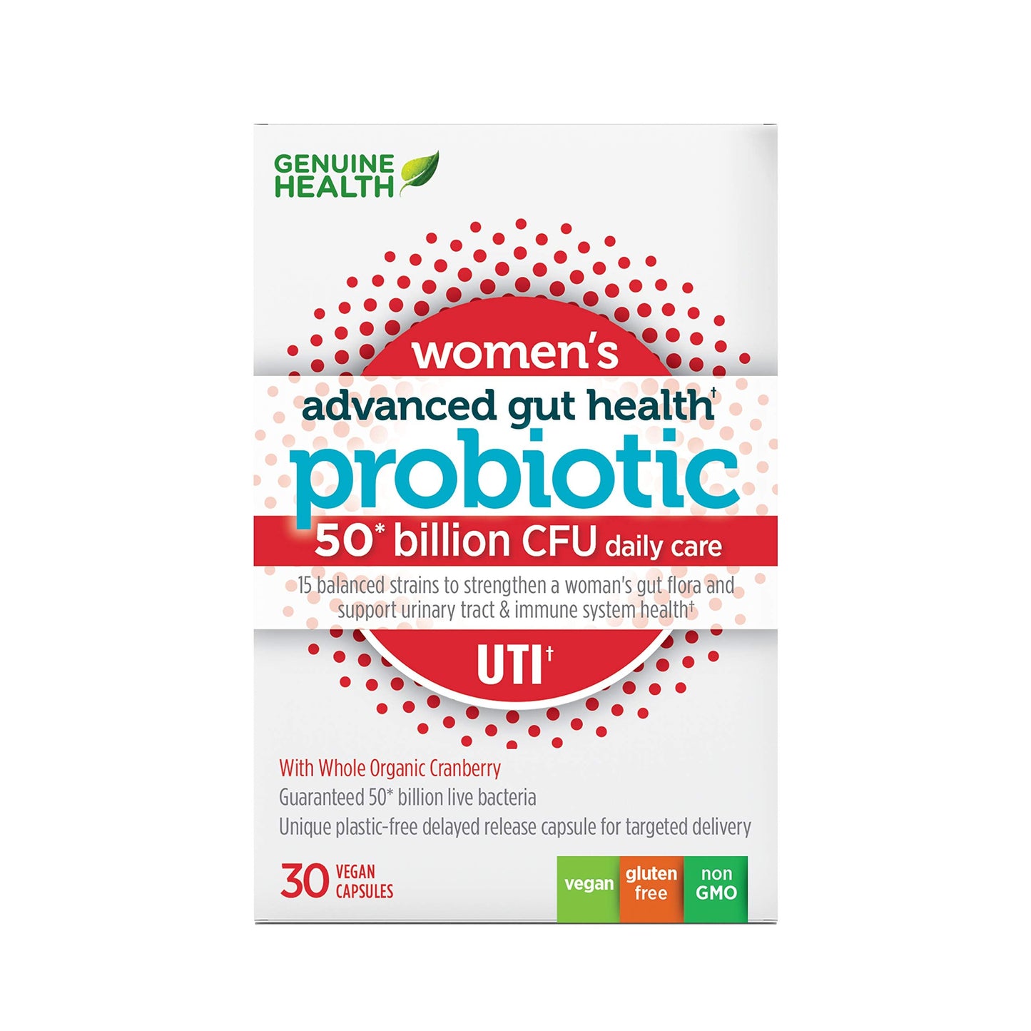 Genuine Health Women's Daily Probiotic for UTI Support – Cranberry, 30 Capsules