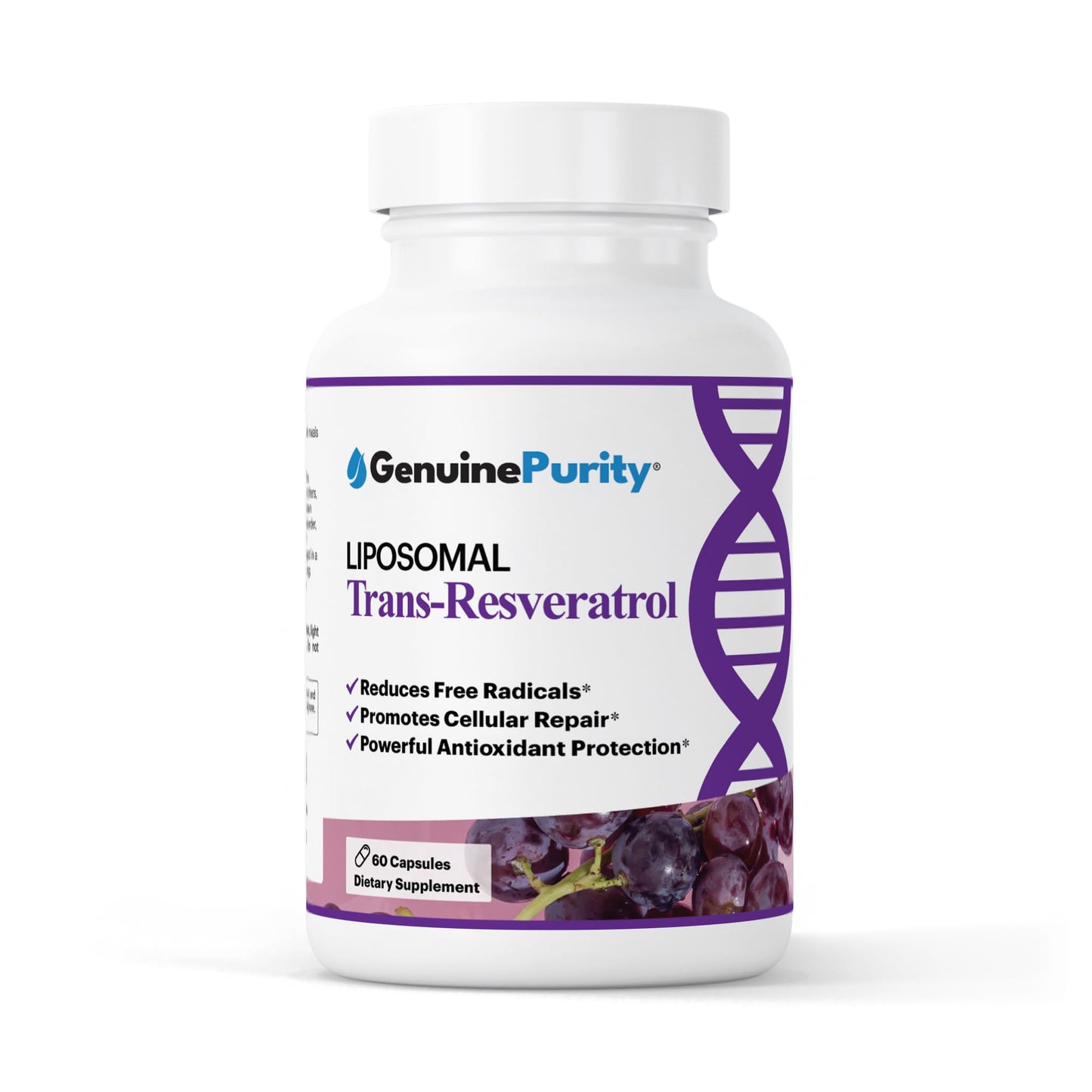 GenuinePurity Liposomal Trans-Resveratrol 500mg | Activates Sirtuins | Vegan, Gluten Free | USA Made | 60 Capsules