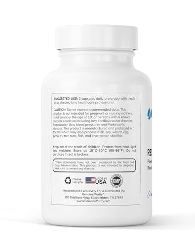 GenuinePurity Liposomal Trans-Resveratrol 500mg | Activates Sirtuins | Vegan, Gluten Free | USA Made | 60 Capsules