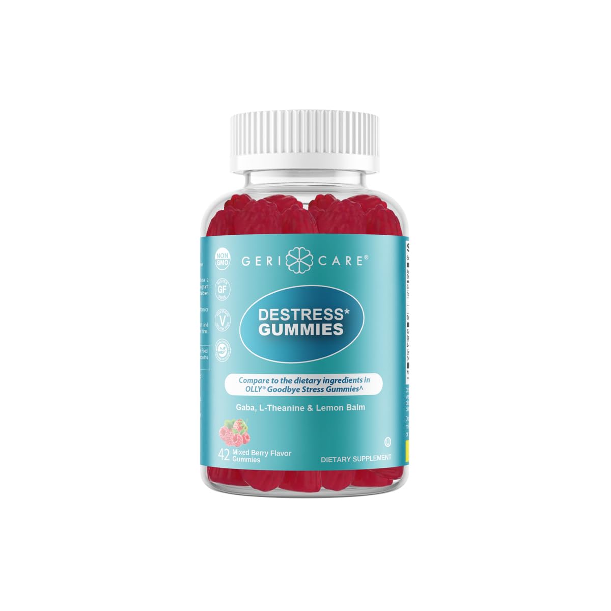 GeriCare DeStress Gummies – GABA, L-Theanine & Lemon Balm (Mixed Berry) – 42 Count – Non-GMO, Gluten-Free, Vegan
