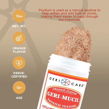Geri-Mucil Psyllium Powder by GeriCare - 4-in-1 Orange Fiber Drink Mix, 13oz