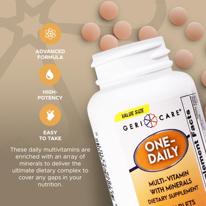 GeriCare One-Daily Multivitamin & Minerals – 200 Count Dietary Supplement Tablets (Pack of 1)