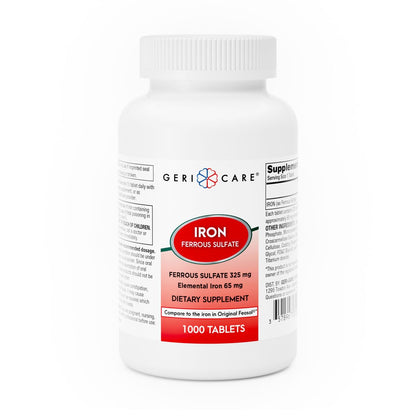 GeriCare Ferrous Sulfate 325mg – High Potency Iron Supplement, 1000 Count (Pack of 1)