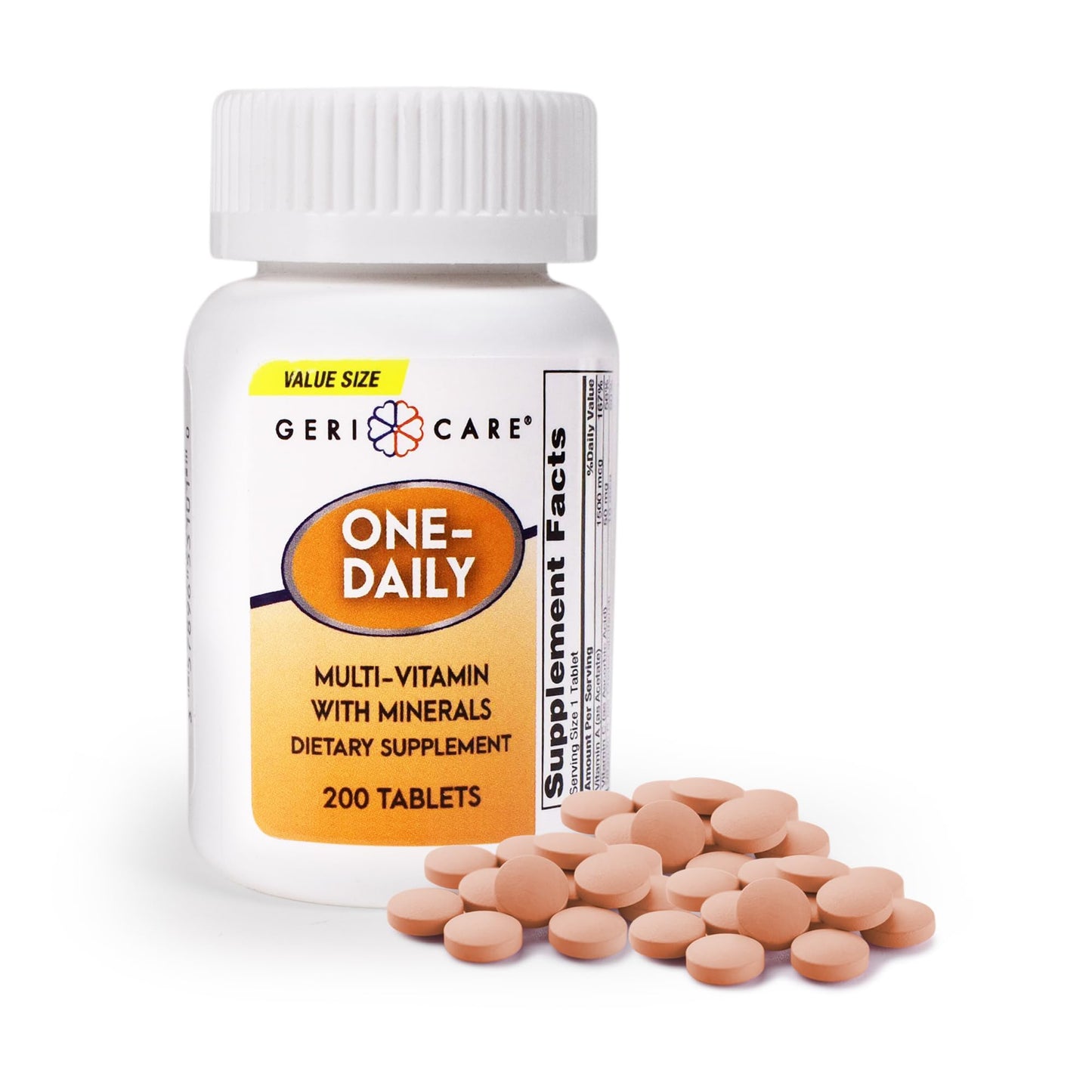 GeriCare One-Daily Multivitamin & Minerals – 200 Count Dietary Supplement Tablets (Pack of 1)