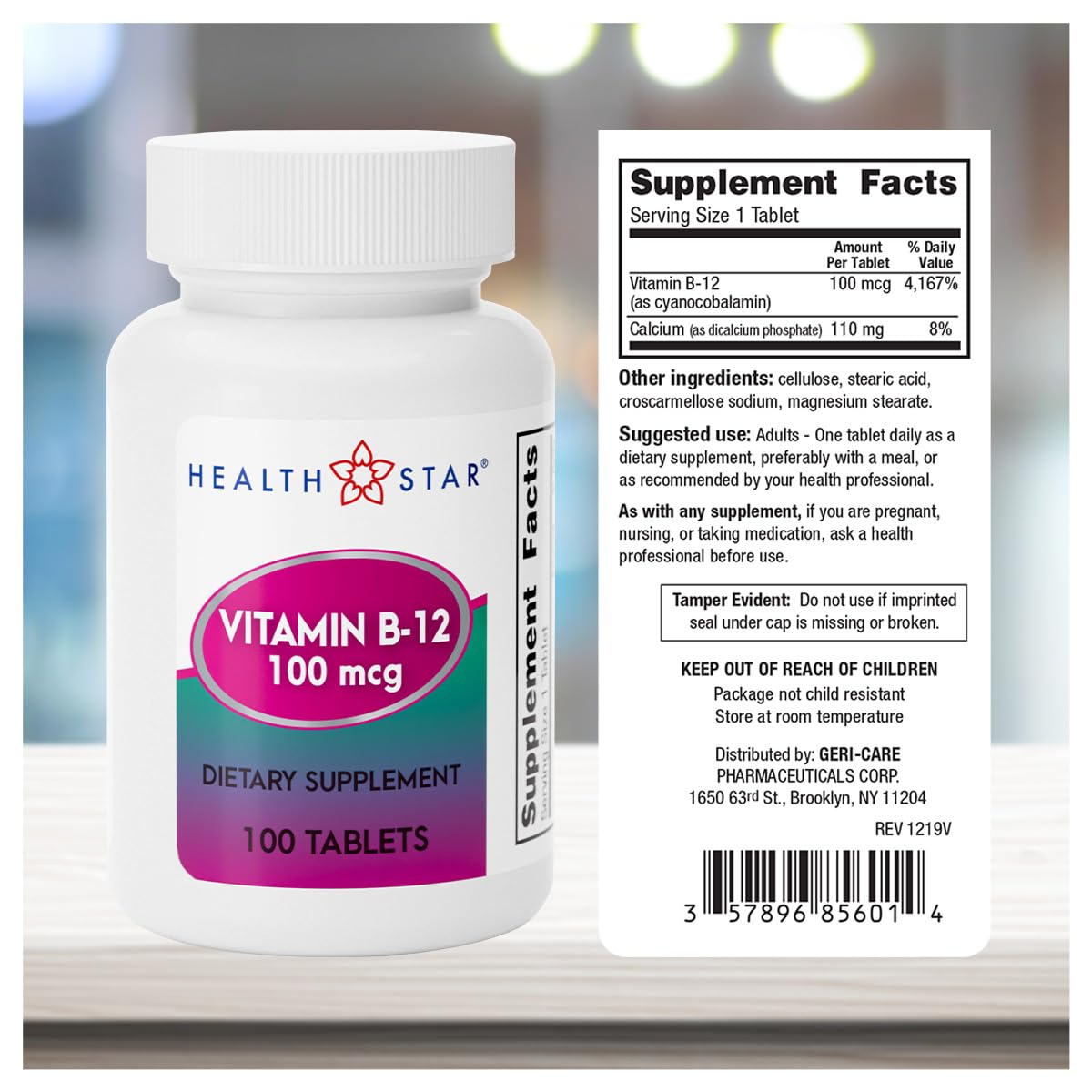 GeriCare Vitamin B-12 100mcg Tablets – Energy, Brain & Nervous System Support | 100 Count