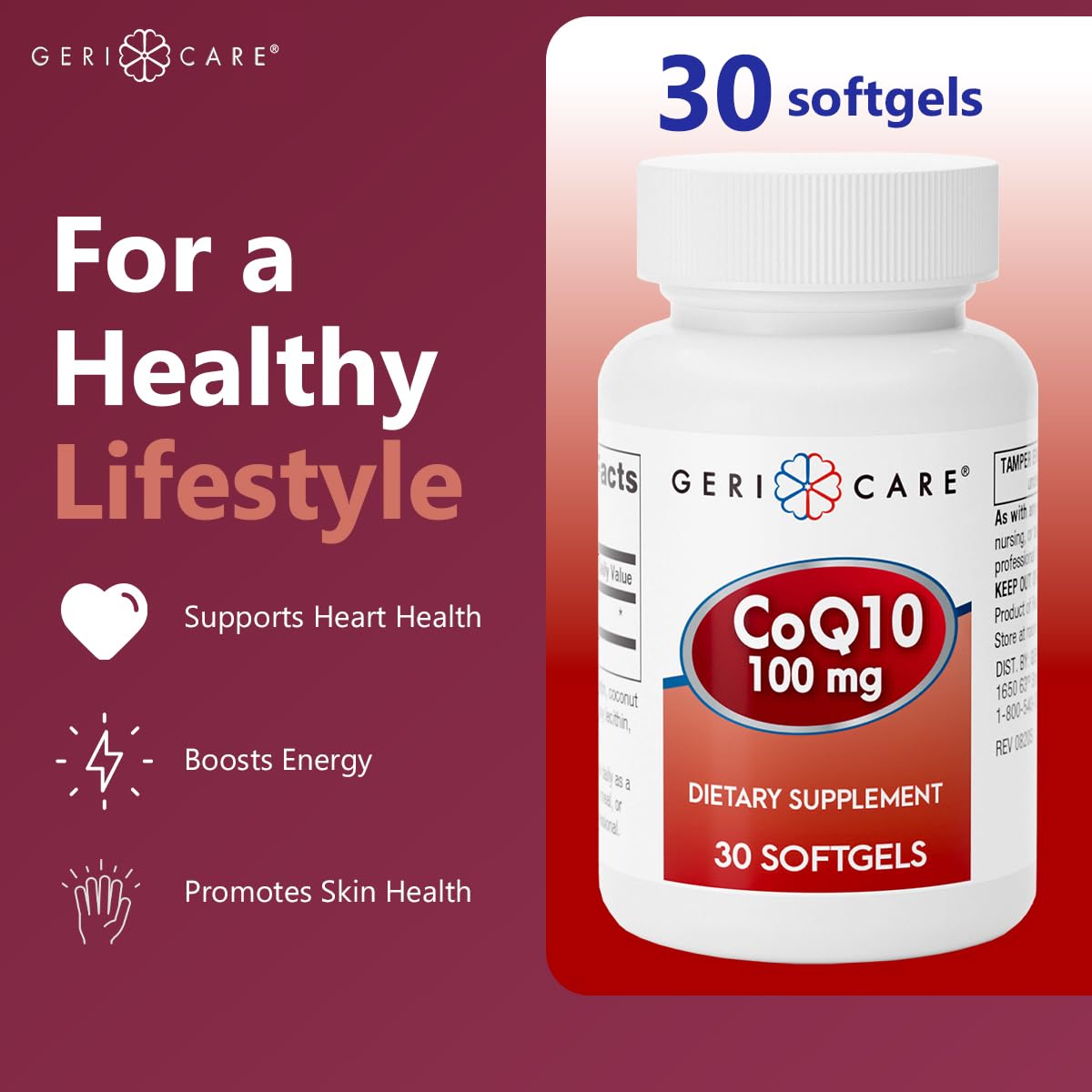 GeriCare CoQ10 100mg – Co-Enzyme Q10 Dietary Supplement, 30 Count