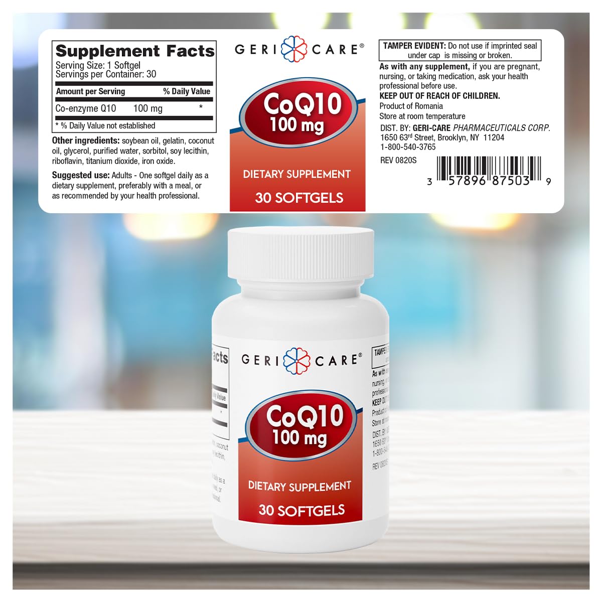 GeriCare CoQ10 100mg Softgels – High Absorption CoQ10, 30-Count, Travel Friendly