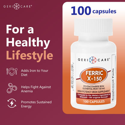 GeriCare Ferric X-150 High Potency Iron — 150 mg Elemental, 100 Count Capsules