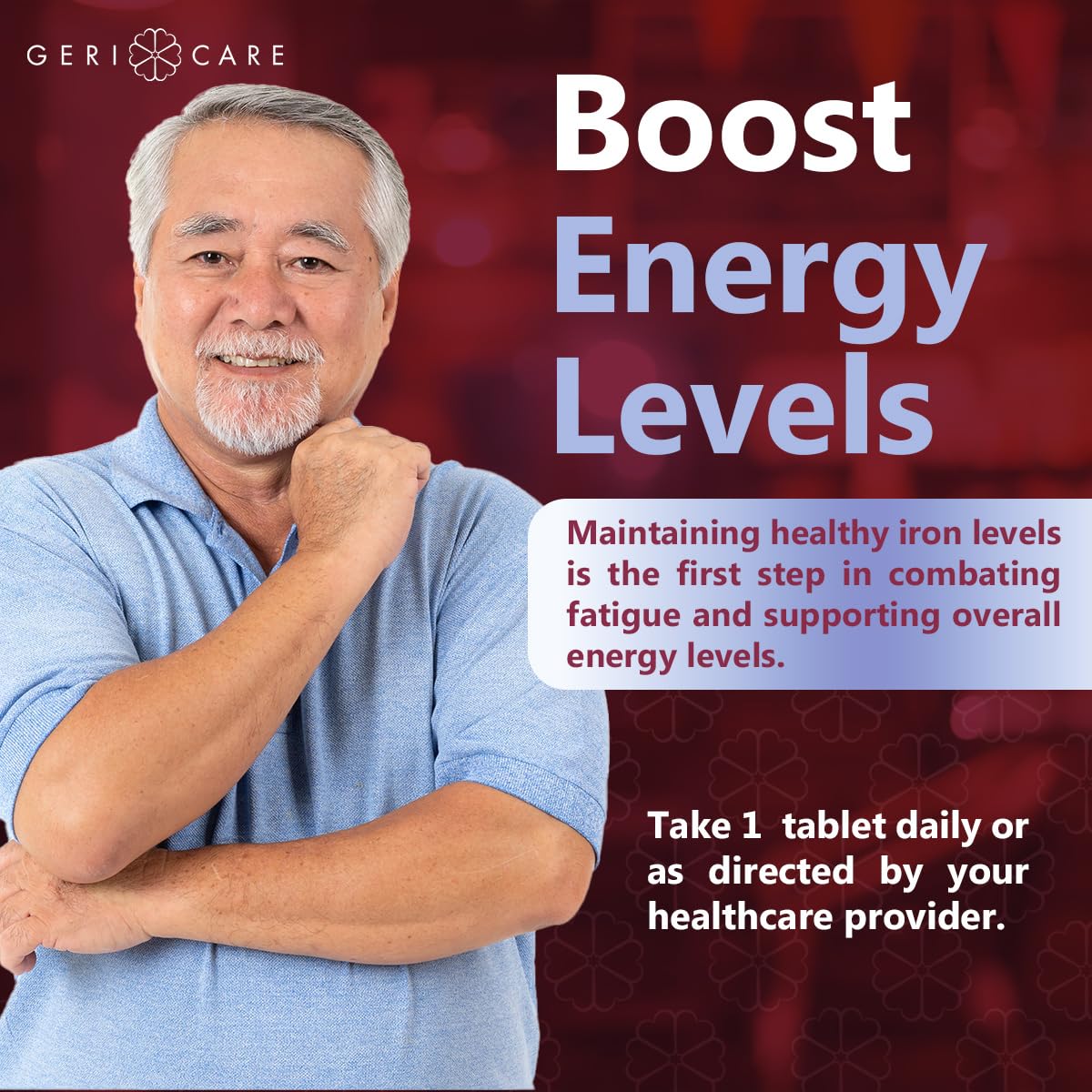 Gericare Iron 27mg Ferrous Gluconate 240mg – Iron & Energy Supplement, 100 Count