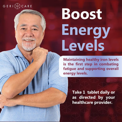 Gericare Iron 27mg Ferrous Gluconate 240mg – Iron & Energy Supplement, 100 Count