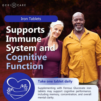 Gericare Iron 27mg Ferrous Gluconate 240mg – Iron & Energy Supplement (Pack of 2, 100 Count)