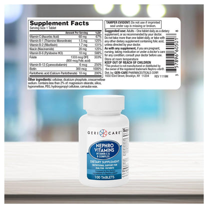 GeriCare Nephro Vitamin C & B Complex Tablets – Kidney Health & Energy (100 Count)