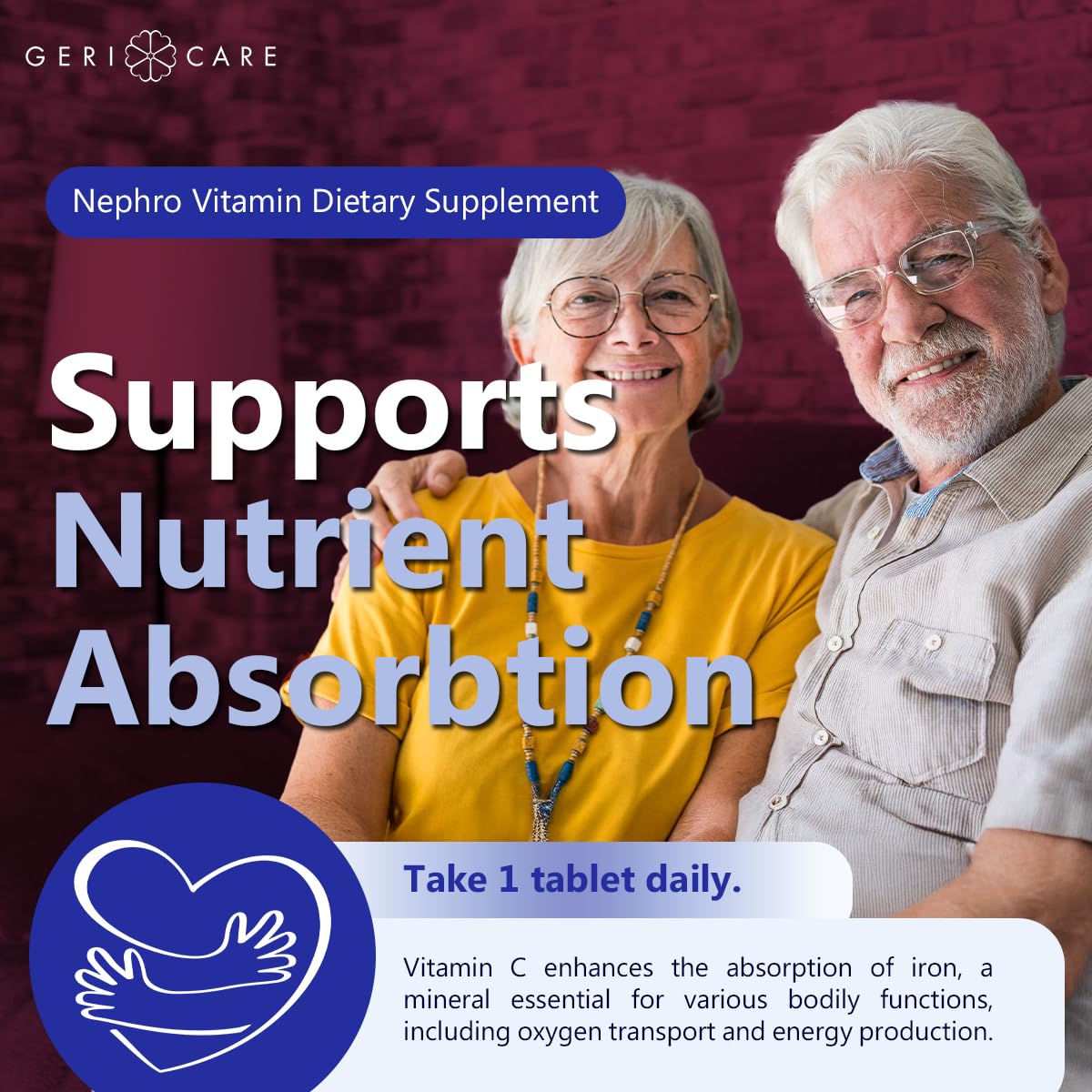 GeriCare Nephro Vitamin C & B Complex Tablets – Kidney Health & Energy (100 Count)